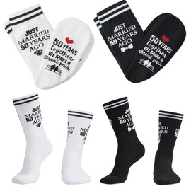 InnoBeta 50th Anniversary Socks Bundle 2 Pack, One Size Crew Socks for Couple on Wedding - 50 Years Together We Make A Great Pair