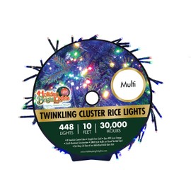 448 LED Multi Twinkling Cluster Rice Lights, 10’x5” Garland of Lights, Soft Multicolor Glow, 8 Different Modes