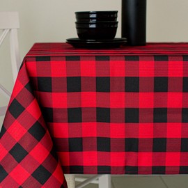 Benson Mills Buffalo Check Plaid Heavyweight Spillproof Fabric Table Cloth, Autumn, Holiday, Everyday, Thanksgiving and Christmas Checkered Tablecloth (60" X 120" Rectangular, Red/Black)