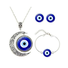 liveliwithmin Evil Eye Necklace Pendant for Women Men Turkish Lucky Blue Eyes Amulet Earrings Bracelet Blue Evil Eyes Protection Jewelry Set (B)