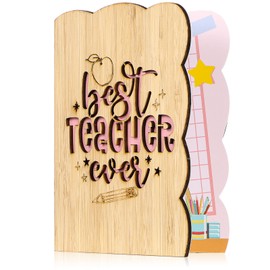 Sabary 2024 Graduation Teacher Appreciation Gifts Thank You Card for Teacher Bamboo Wooden Engraved Greeting Teachers' Day Thanksgiving Retirement