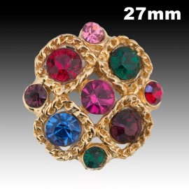 Vintage Gold Metal Square Motif Button w/ Jewelry Rhinestones 27mm 40022012