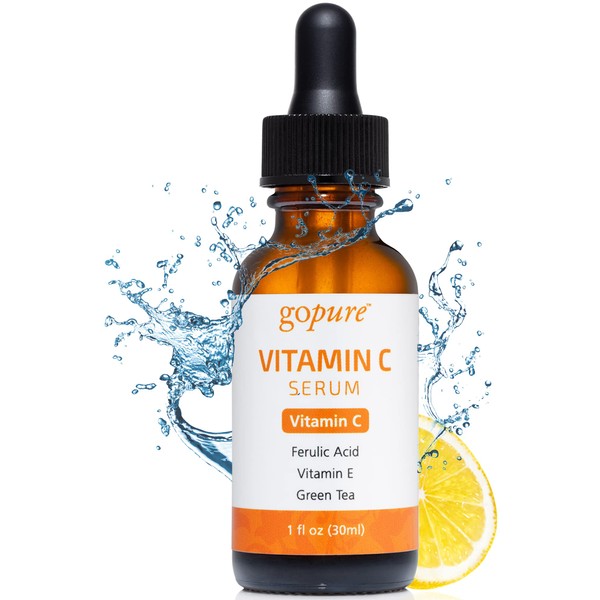 goPure Vitamin C Serum for Face - Radiance-Boosting Face Serum for Glowing Skin, Formulated with Antioxidants Vitamin C and Ferulic Acid to Support more Even-Toned and Brighter-Looking Skin - 1 fl oz