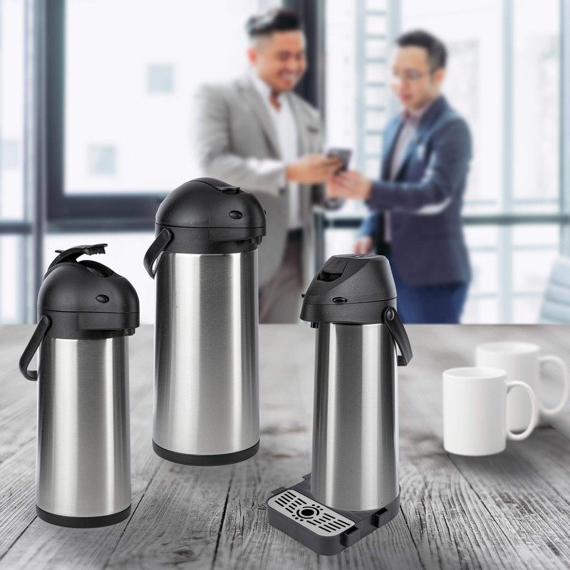 ONVAYA® Airpot Pump Jug, Insulated Flask, Drinks Dispenser, Matte Stainless