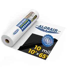 ALORAIR Crawl Space Vapor Barrier - 10 Mil Film, 10'x65' Thick Plastic Sheeting Drop Cloth Vapor Barrier Covering for Crawlspace, Encapsulation, Blackout Plastic Painters Tarp, Black and White Film
