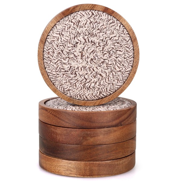 Best Absorbent Wooden Coasters Set of 5 Mixed Brown Woven