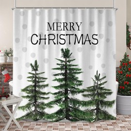Sanzugh Christmas Extra Long Shower Curtain, Winter Pine Tree Snowflake Farmhouse Fabric Shower Curtains Set for Bathroom Decoration with Hooks 72 X 84 Inch Cute Grey White Xmas Holiday Bath Decor