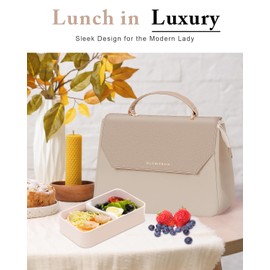 GLORIEROO Lunch Box Tote Women - Fashion Stylish Vegan Leather Insulated Lunch Bag with Removable Strap for Work - Teacher Mothers Day Christmas Gifts for Women