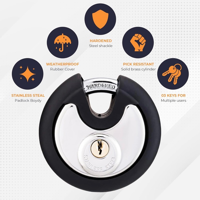 Satargo Heavy Duty Disc Padlock 74mm Round Lock with Rubber
