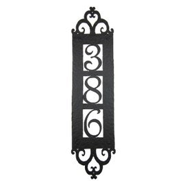 Bushere and Son Spanish Mediterranean Custom Hammered Vertical Wrought Iron Address Plaque APV13 (Black)