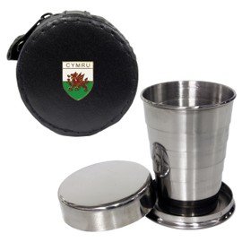 Knight 2oz Collapsible Drinking Cup with Leather Wales Cymru Case