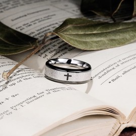 King Will 8mm Lord's Prayer Cross Ring Stainless Steel Ring Black Silver Wedding Band Bible Engraved Rings High Polished Black Eage 12