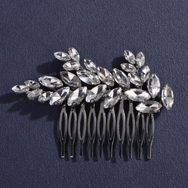Lenjicons Wedding Leaf Rhinestone Hair Comb Handmade Crystal Rhinestone Hairpiece Silver Wedding Hair Comb Bridal Headpiece for Brides Bridesmaid