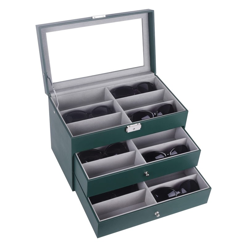 AUTOARK Leather 18 Piece Eyeglasses Storage and Sunglass Glasses Display