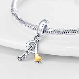 A-Z Alphabet Charms Pendant, 925 Silver, Bead Charms for Women, Compatible with European Bracelets and Necklace, Sterling Silver