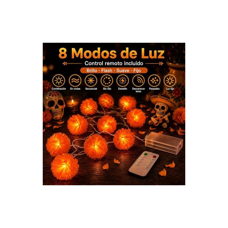Guirnalda de Flores, 4.5m 30 LED Cempasúchil Artificial
