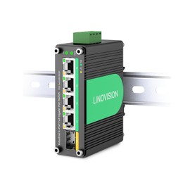 LINOVISION Industrial 4 Ports Gigabit Solar PoE Switch with DC9～57V Redundant Power Input, 12V PoE Switch with SFP Uplink, IEEE802.3af/at, Compact PoE Power for Solar Power/RV Truck/VoIP Systems
