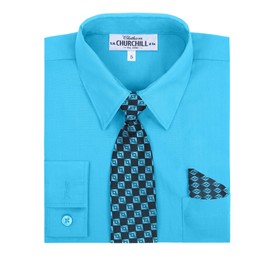 S.H. Churchill & Co. Conjunto de camisa de vestir de 4 piezas para niño con corbata larga, pajarita y pañuelo, Turquesa, 10