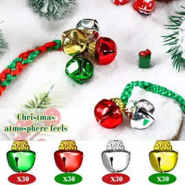 BBTO 120 Pieces Christmas Jingle Bell Necklaces Bulk Red and Green Bell Holiday Necklace Supplies Decorations Presents (Red, Green)