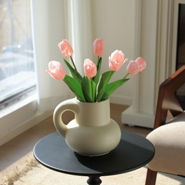 mizii 6Pcs Artificial Tulips Flowers Pink Fake Silk Tulips Flower Realistic Tulip Flores for Wedding Decorations Table Centerpieces Flower Arrangement Dresser Vase Home Room Decor (Pink)