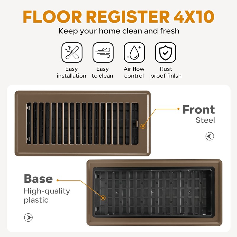 Floor Register 4x10, Floor Vent Covers, Heavy Duty Steel Walkable