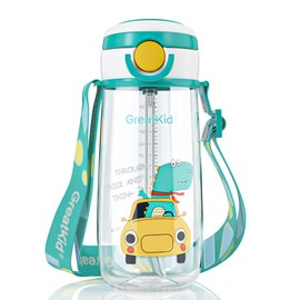 Children's Leak-Proof Drinking Bottle (500 ml), Drinking Bottle with Straw, BPA-Free, Automatic Push Button, Carry Strap, Lightweight, Leak-Proof, Children's Bottle, Kid School, Girls, Boys, Sports