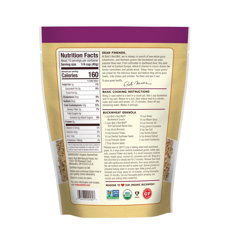 Bob's Red Mill Organic Gluten Free Buckwheat Groats, 16oz (Pack
