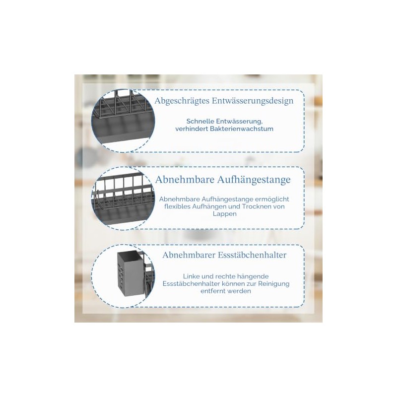 Sink Organiser Black with Towel Holder, Kitchen Organiser Sink with