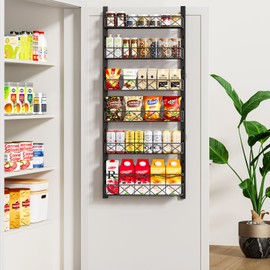 MIAOLI Over the Door Organizer, Black 6-Tier Pantry Door Organizer with Adjustable Basket, Hanging Spice Rack Cabinet Door Shelves, Laundry Room Organization and Storage