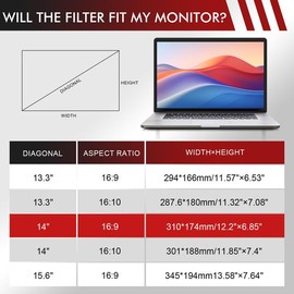 Nsyee Privacy Filter Privacy Film for 14 Inch Laptop, Privacy Film, Laptop Privacy Screen, Removable Anti Blue Light Privacy Filter, Privacy Filter, Anti-Glare Protection, 14 Inch 16:9 (310 x 174 mm)