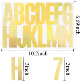 12 Sheets Letter Number Stickers, 3 Inch Vinyl Alphabet Sticker, Self-Adhesive Punctuation Letter Number for Mailbox, Scrapbooking, Decoration, Craft, Arts, DIY, Decor - Gold