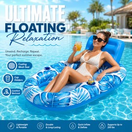 Adult Inflatable Pool Float Lounger with Cup Holders – PVC Floating Chair for Pool, Lake & Summer Relaxation