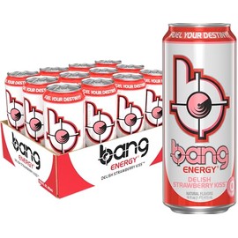 Bang Energy Delish Strawberry Kiss, Sugar-Free Energy Drink, 16 Fl Oz (Pack of 12)
