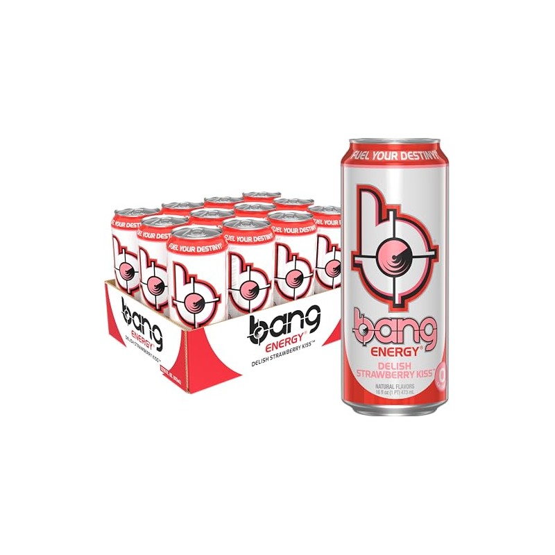 Bang Energy Delish Strawberry Kiss, Sugar-Free Energy Drink, 16 Fl