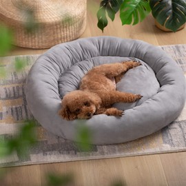 KASENTEX Dog Bed, Round Dog Beds for Large Dogs, Donut Dog Bed and Cat Bed Anti Slip & Machine Washable - Grey 36x36 Inches