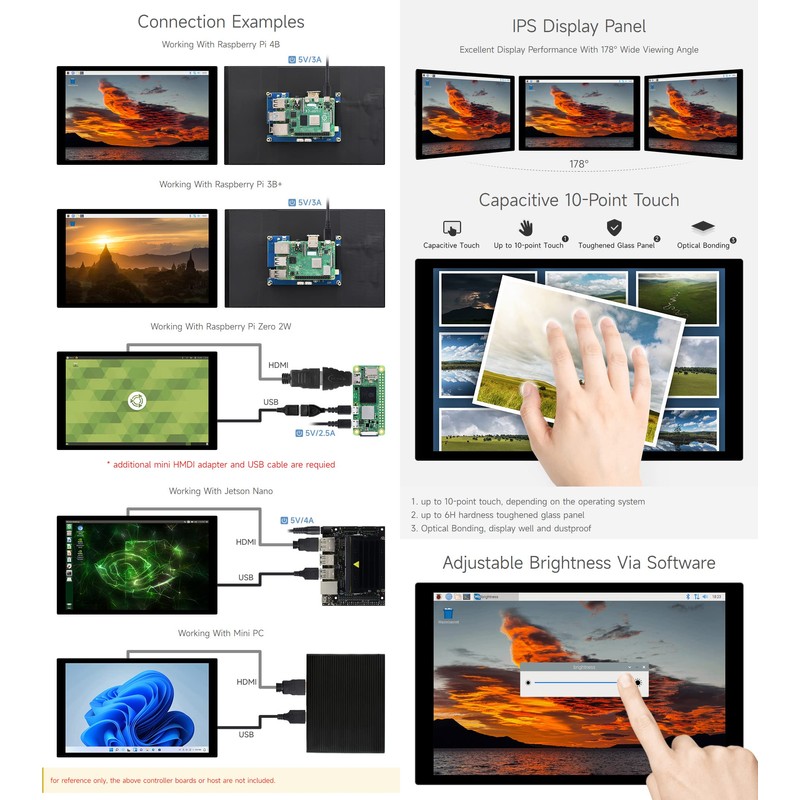 Waveshare 10.1inch Capacitive Touch LCD IPS Display, Without Back Case,