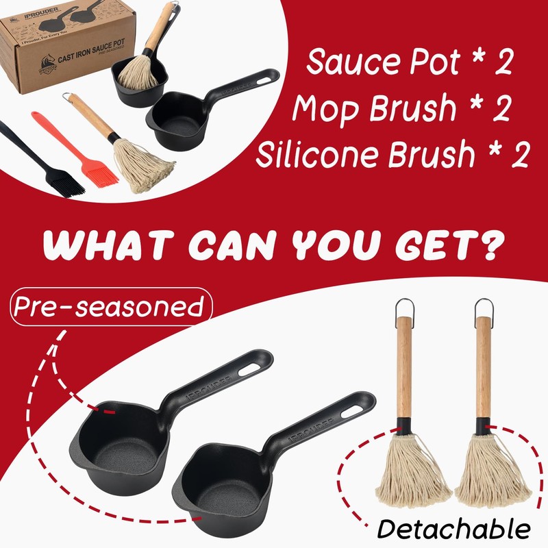 IPROUDER Cast Iron Sauce Pan and Basting Pot with BBQ