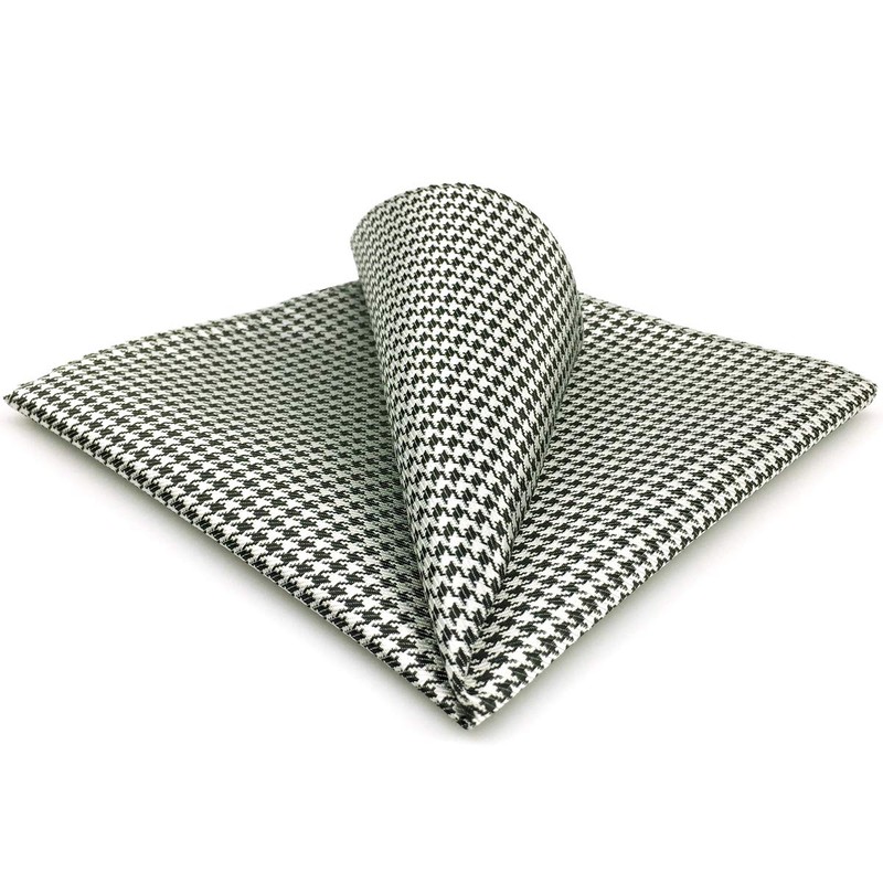 SHLAX&WING Checked Black White Handkerchieves Mens Pocket Square Silk Hanky