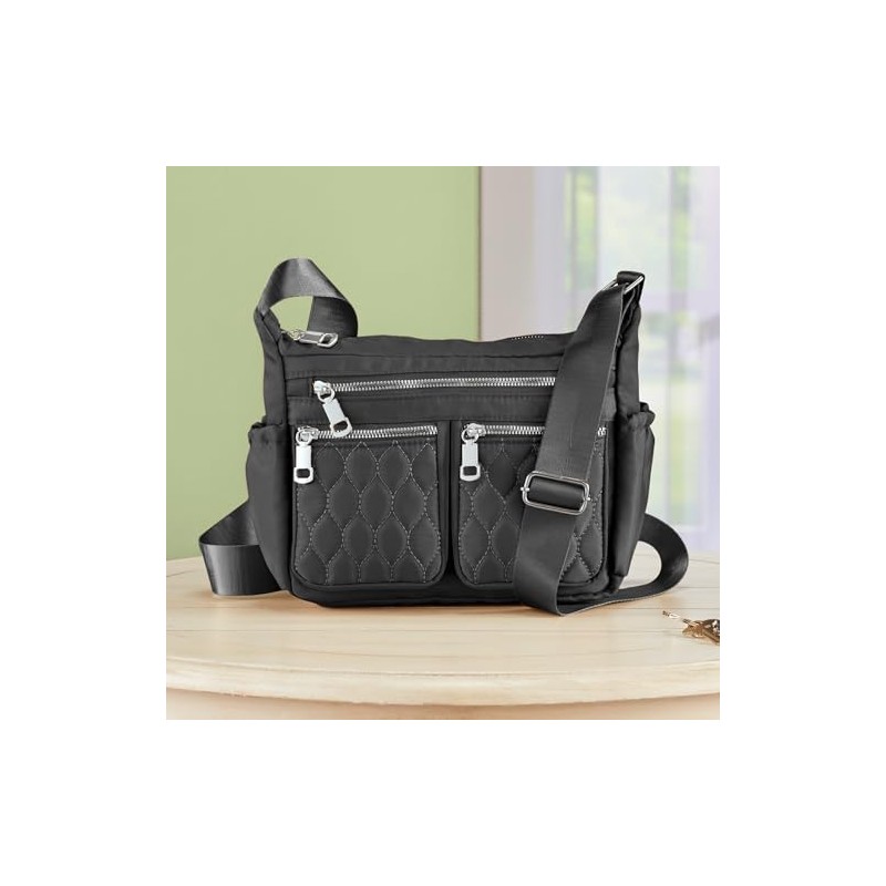 Collections Etc Adjustable Multi Zip Pockets Cross-Body Handbag