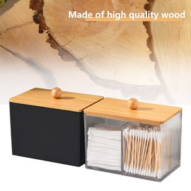 SVOCK Wattestäbchen Spender Schwarz, Wattestäbchen Behälter Bad Organizer, Wattepads Aufbewahrung Acryl, Wattepadspender Bambus, Tampon Aufbewahrung für Badezimmer, Schminktisch, Wohnzimmer