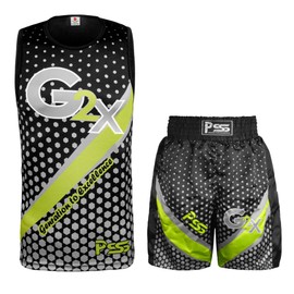 PSS Boxing Uniform Short and vest (Two-Piece) – Pro Training and Sparring Fight Boxing Competition Gear Lightweight, Breathable & Moisture-Wicking Fabric For Boys & Girls (Black, 11-12 Years)