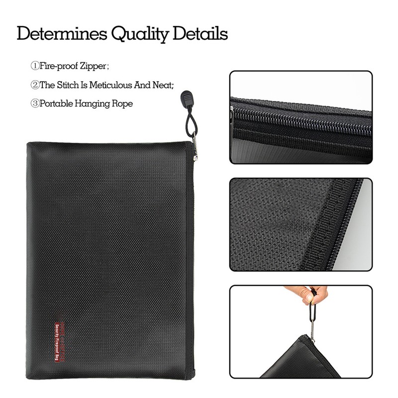 Fireproof Document Bag Portable Waterproof 800℃ High Temperature Resistant Zipper