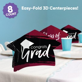 Big Dot of Happiness 8 Count Maroon Graduation 3D Centerpiece Table Decorations, Freestanding Class of 2025 Burgundy Grad Party Centerpieces