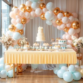 Wish Care Champagne Rectangle Table Clothes for 6 Foot Rectangle Tables, Wrinkle Free Spandex Tablecloths 6ft Pleated Ruffle Skirt Stretch Fitted Table Cover for Wedding Birthday Party Banquet Events