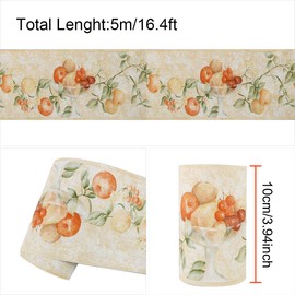 sourcing map 3D Wall Paper Border Self Stick Wall Covering PVC Floor Borders for Kitchen Bathroom Bedroom Wall Decor Paper Fruit Pattern Green 3.94 Inch by 16.4 Feet