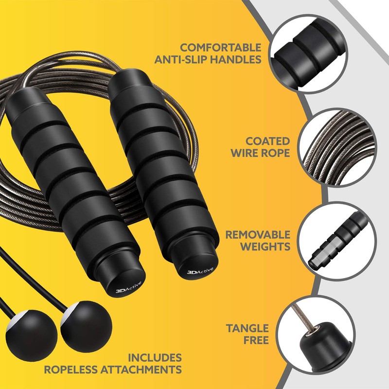 3DActive Jump Rope, Tangle-Free Adjustable Skipping Rope with Ball Bearings.