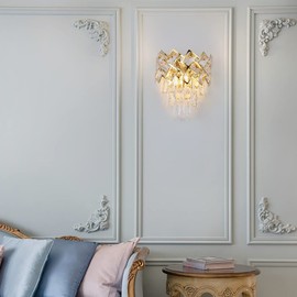 HOSSEE Wall Sconce Lighting, Luxury Gold Wall Sconce, Bedroom Wall Light Fixture, k9 Crystal Wall lamp for Living Room Bathroom Hallway Bedroom