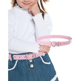 AWAYTR Kids Elastic Leather Belt - Stretch Belt for 3-16 Girls and Boys 16"-31.5"(Pink Heart Belt)