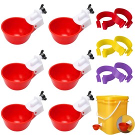 6 Packs Red Chicken Waterer Cups, Large Animal Water Feeder, Auto-Fill Cups Waterer Kit, Solution for Poultry Watering, Suitable for Duck, Chicks, Goose, Turkey, Bunny, 6 Packs Chicken Foot Ring