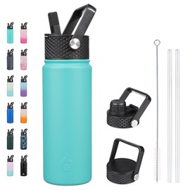 BJPKPK Insulated Water Bottles with Straw Lid, 22oz Cold & Hot Water Bottle, Stainless Steel Metal Water Bottle with 3 Lids, Reusable Thermos, Cups, Mugs for Daily Water Intake-Turquoise